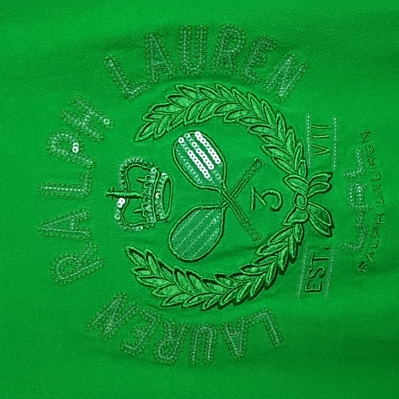 LRL Sport True Green Sequined Logo 100% Cotton Tee Shirt Top Medium - Picture 2 of 8